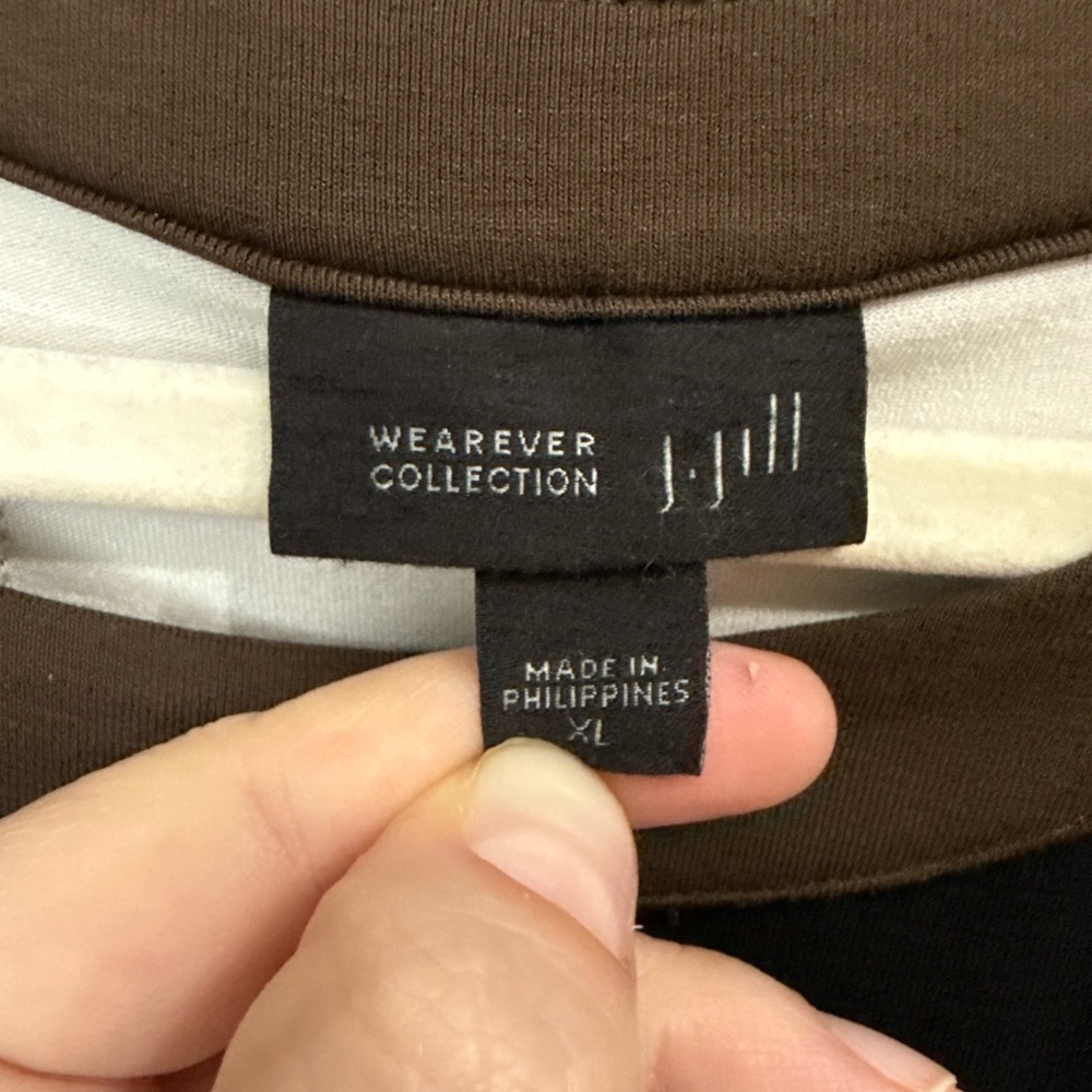 J. Jill Wearever Collection Black Swing Dress Brown Trim Stretch Knit XL #143911 - Picture 4 of 9